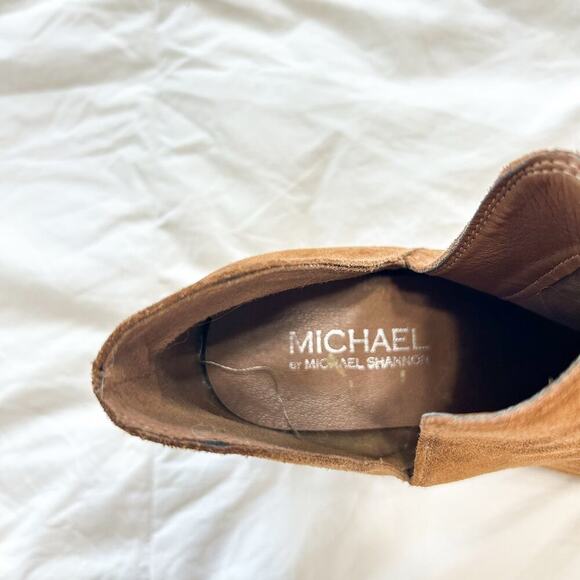 Michael by Michael Shannon Tan Suede Leather Block Heel Booties Women’s Size 9 - Picture 7 of 9